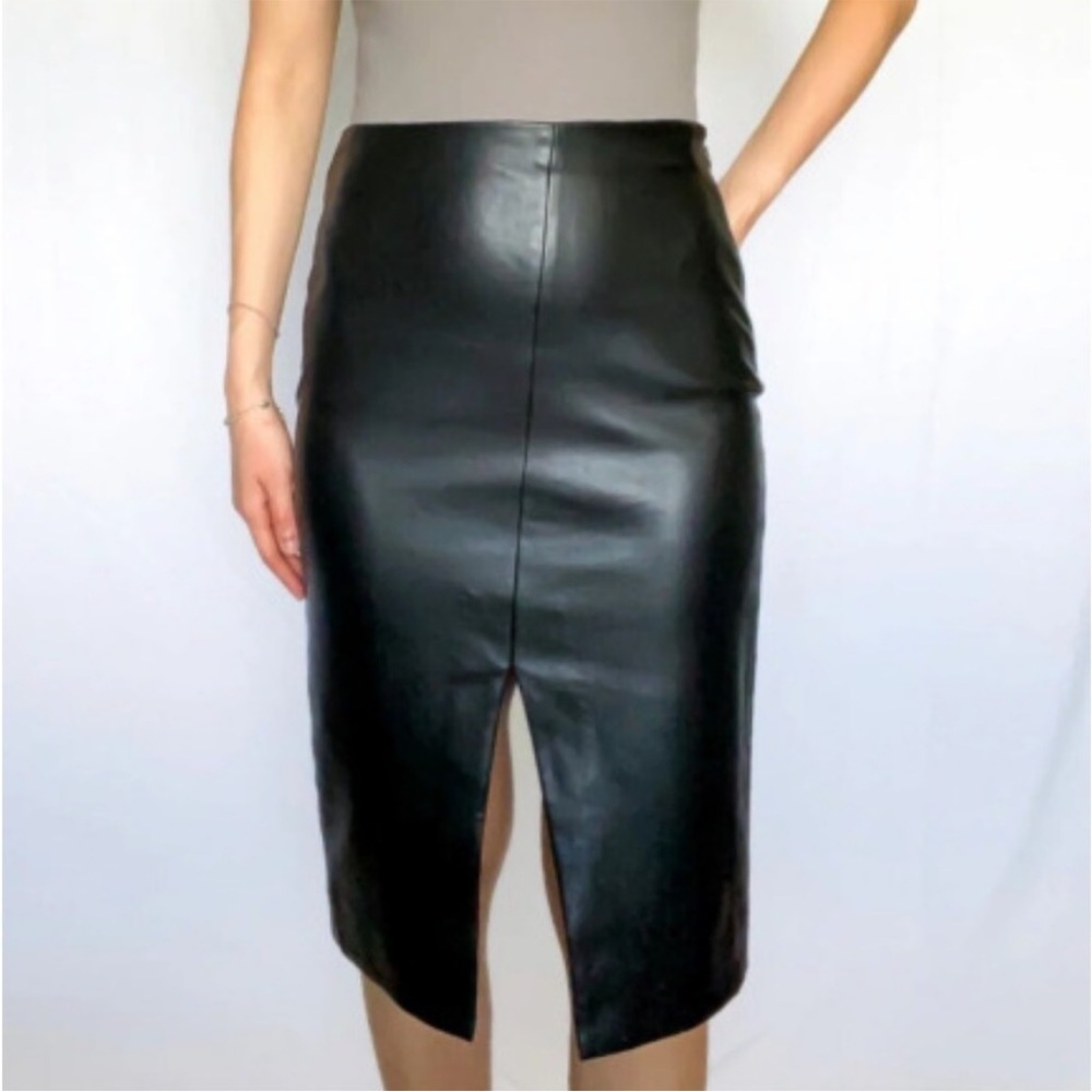 BABATON Faux Lather midi skirt